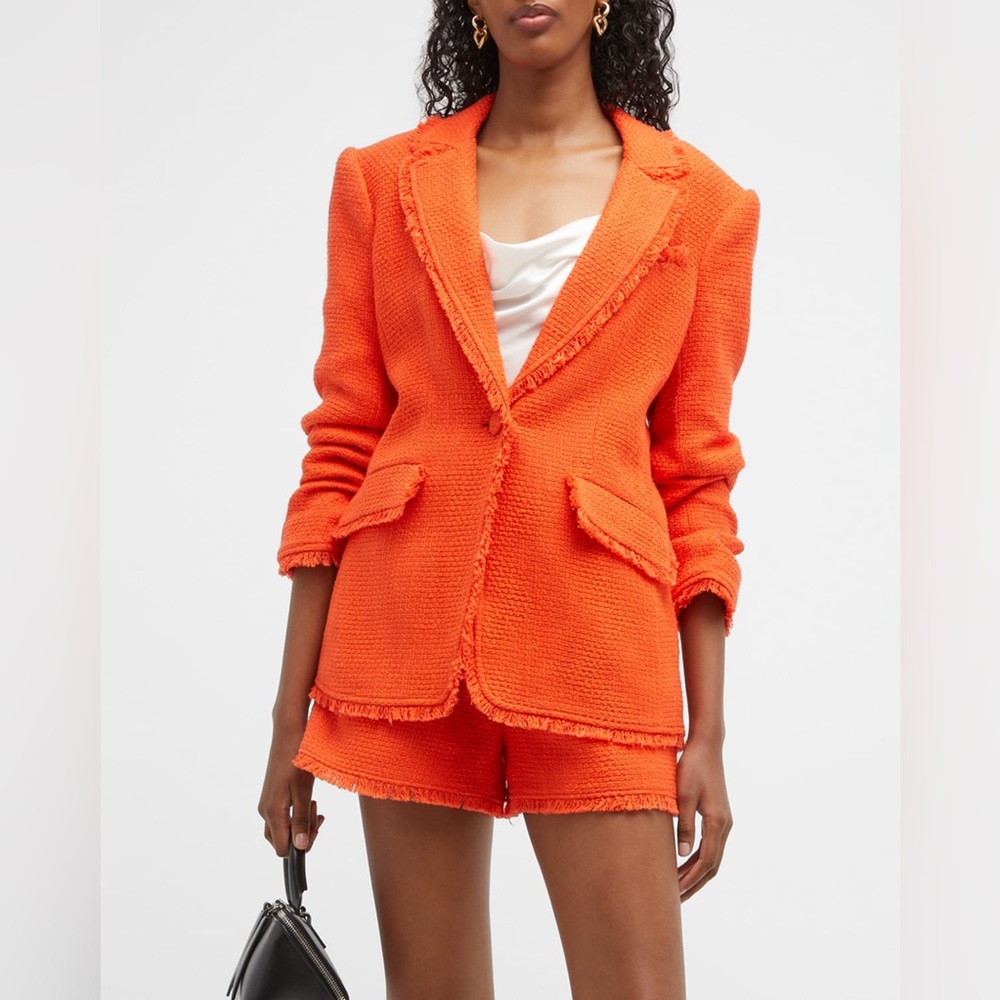 cinq a sept Orange Frayed Tweed Blazer